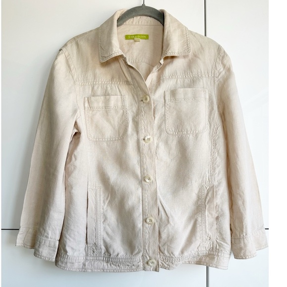 Sigrid Olsen 100% Linen Jacket Khaki Size Medium Pockets Beach Coastal Natural - Picture 1 of 6